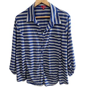 Bongo Plus Strip Top Button Up Coastal Roll Tab Shirt Size 3X
